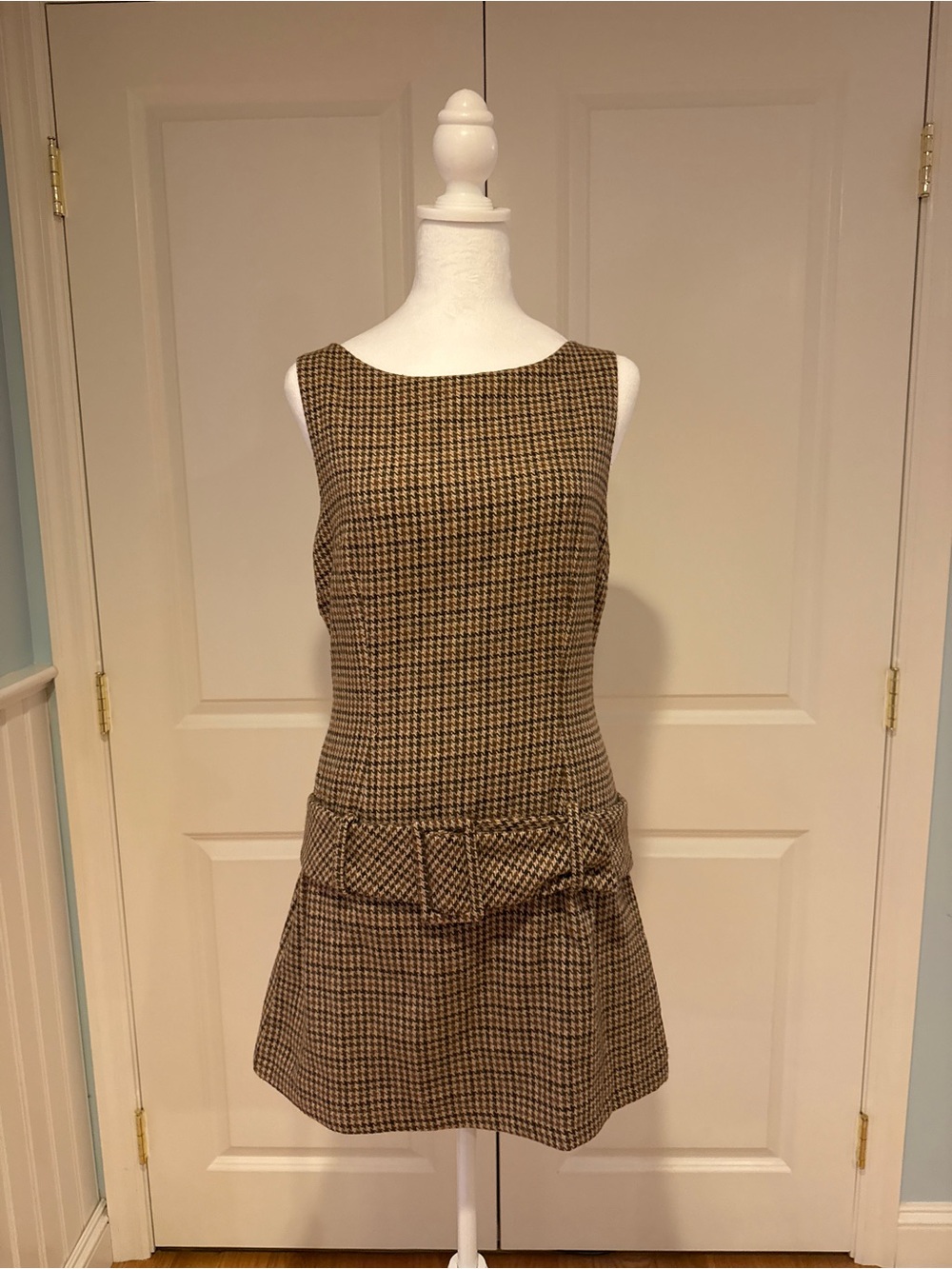 Cider Brown Houndstooth Sleeveless Mini Dress
